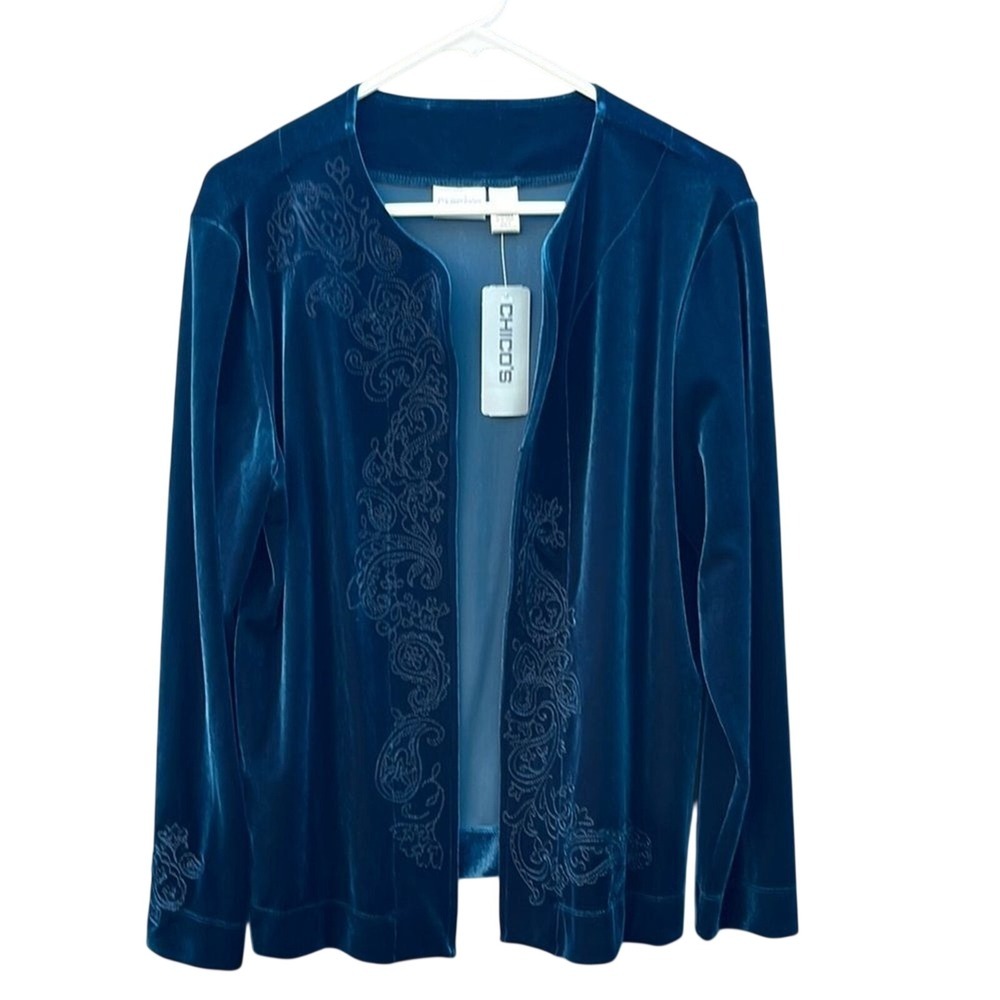 Chico's Women's Velvet Heritage Scroll Norma Jacket‎ Embroidered Whimsigoth sz 2
